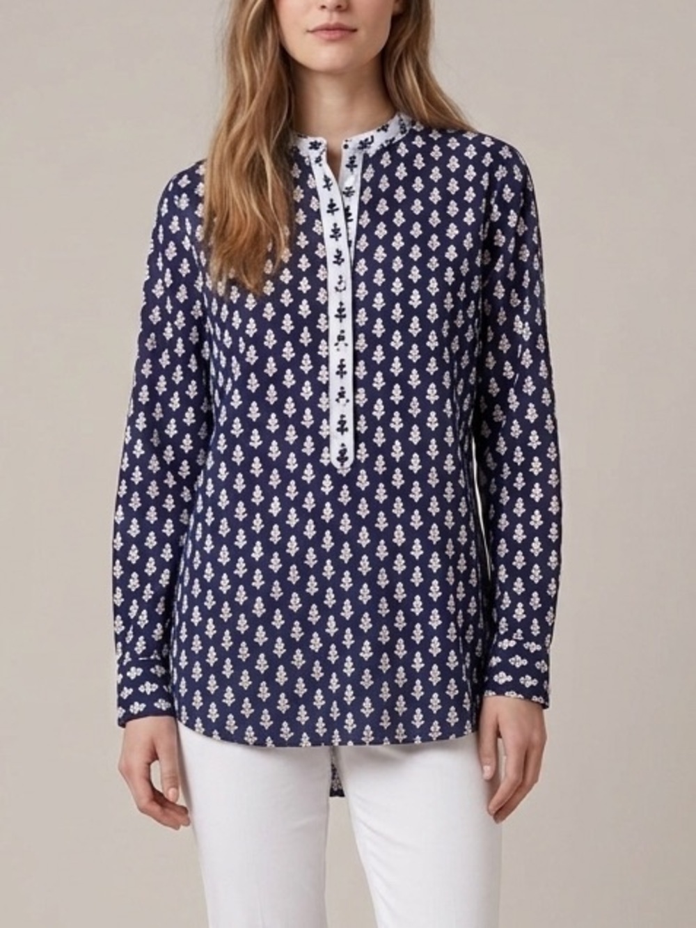 J. Crew Navy White floral print Shirt Sz S Preppy Nautical, classic